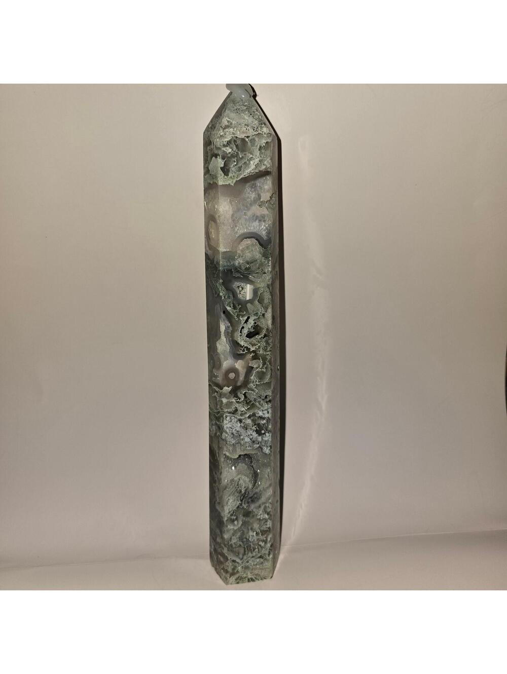 369. Moss Agate Tall Tower with Druzy